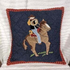 The Company Store Cowboy Pillow Rodeo Horse Quilting Tie Back Rope Edge